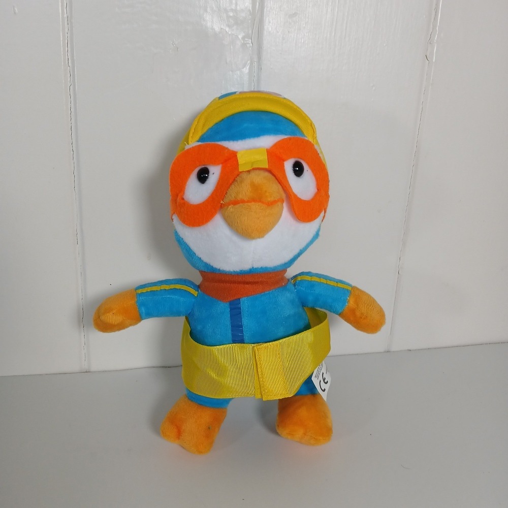Pororo The Little Penguin Korean Air Pilot Plush Blue Yellow Goggles Collectible